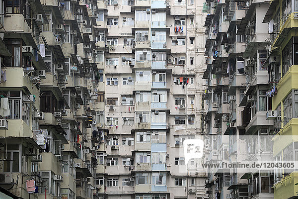Dicht besiedelte Wohnsiedlung  Mehrfamilienhaus  Quarry Bay  Hongkong Island  Hongkong  China  Asien