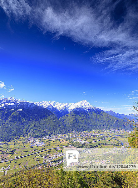 Snowy peaks of Rhaetian Alps in spring seen from Prati Nestrelli Civo province of Sondrio Valtellina Lombardy Italy Europe