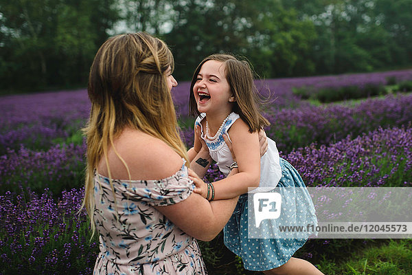 Mother and daughter in lavender field  Campbellcroft  Canada