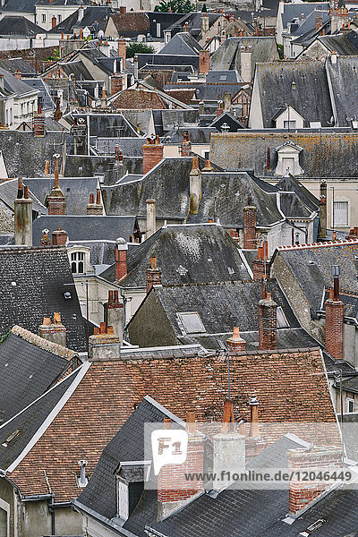 Erhöhte Ansicht von traditionellen Stadthäusern und Dächern  Amboise  Loiretal  Frankreich