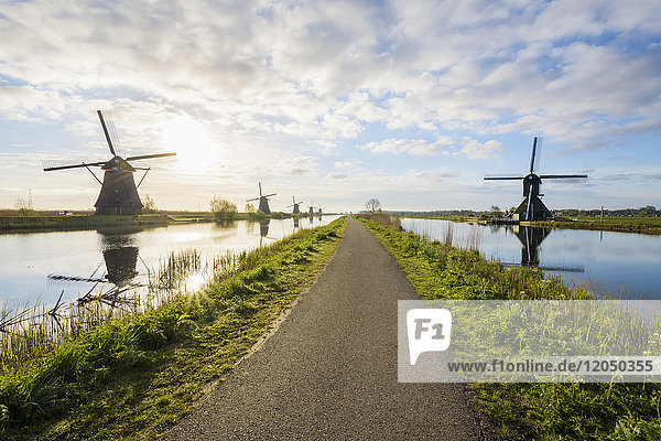 Dike Path with Windmills Kinderdijk South Holland Netherlands