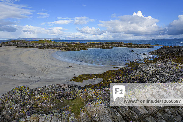 Scottish coast with beach in spring at the port of Mallaig in Scotland  United Kingdom