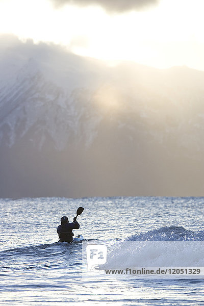 Kayaker In Kachemak Bay Near Homer  Southcentral Alaska  USA