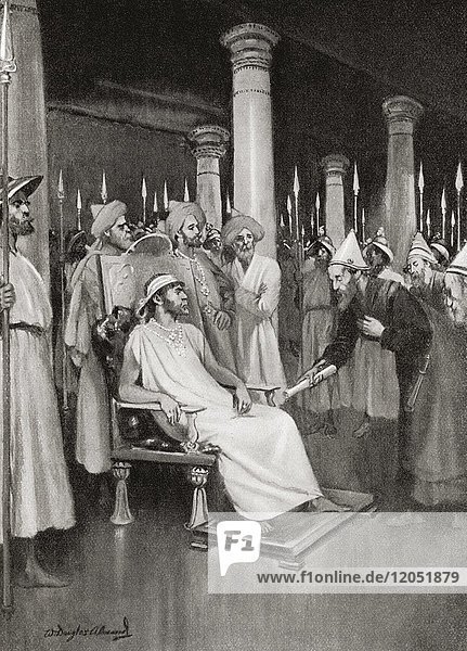 Gondophares receives a letter from St. Thomas announcing his intention to visit India. Gondophares I founder and king of the Indo-Parthian Kingdom who ruled c. 20–10 BC. From Hutchinson's History of the Nations published 1915.