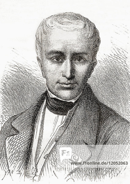 Pierre Simons  1797-1843. Belgischer Ingenieur und früher Eisenbahnpionier. Aus Les Merveilles de la Science  veröffentlicht 1870.