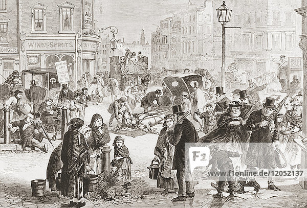An icy cold day in London  England in the 19th century. From L'Univers Illustre published 1867.