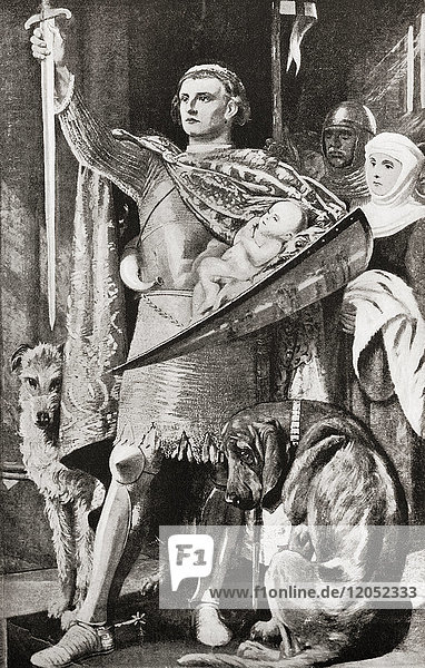 Edward I of England presenting his newborn son as the future First Prince of Wales to the Welsh nation in 1284. Edward I 1239 – 1307 aka Edward Longshanks and the Hammer of the Scots. King of England. Prince of Wales future Edward II 1284 – 1327 aka Edward of Caernarfon King of England. From Hutchinson's History of the Nations published 1915.