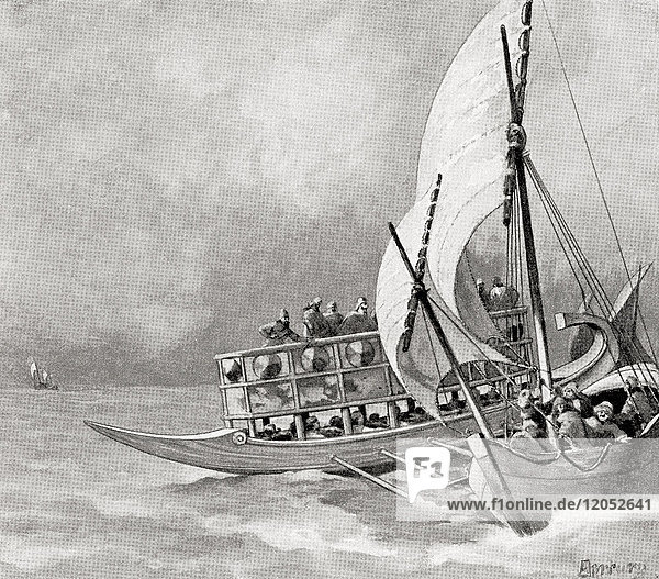 The capture  by Assyrians  of an Ionian pirate ship  8th century BC. From Hutchinson's History of the Nations  published 1915.
