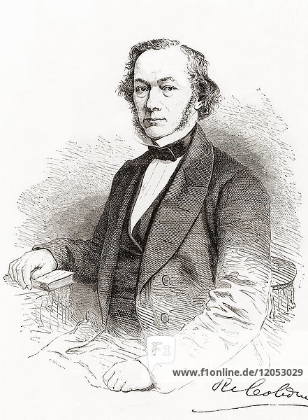 Richard Cobden  1804 - 1865. Britischer Fabrikant  radikaler und liberaler Staatsmann. Aus Album-Evenement  Prime du Journal L'Evenement  veröffentlicht 1865.