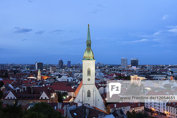 Slovakia  Bratislava  evening cityscape with St. Martin's Cathedral