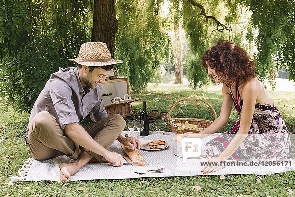 Glückliches Paar beim Picknick im Park