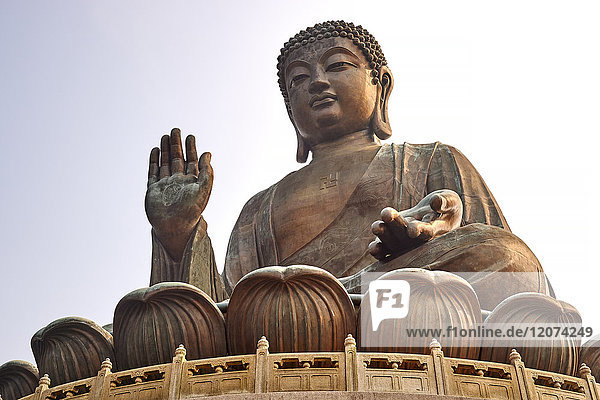 Big Buddha  showing the Buddhist swastika  Po Lin Monastery  Ngong Ping  Lantau Island  Hong Kong  China  Asia