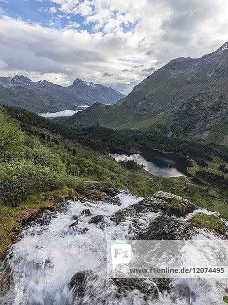Fließendes Wasser eines Baches am Cavloc-See  Malojapass  Bergell  Engadin  Kanton Graubünden  Schweiz  Europa