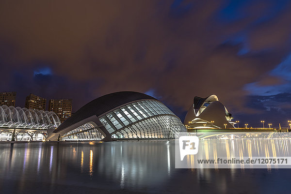 Stadt der Künste und Wissenschaften bei Nacht  Valencia  Spanien  Europa