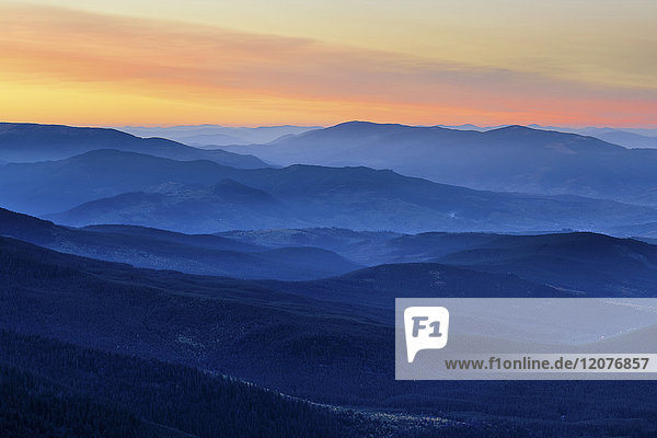 Ukraine  Zakarpattia region  Carpathians  Chornohora  Sunset over mountain Hoverla