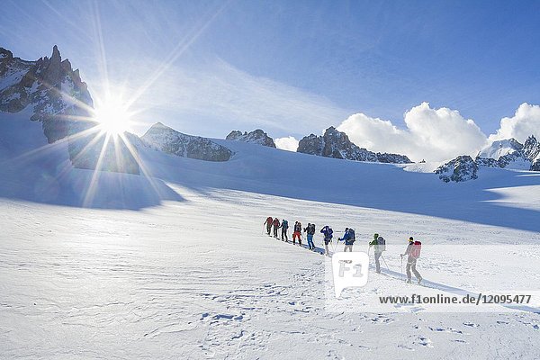 Skiers at Aiguille du Tour during winter. Argentera  France  Europe.