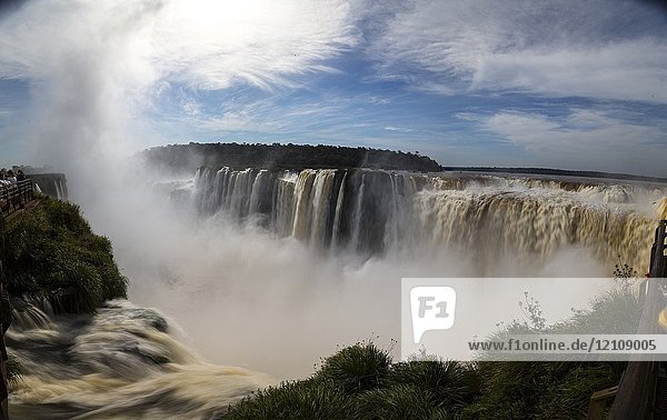 The Devil's Throat is a set of waterfalls 80 m high that are detached towards a narrow gorge  which concentrates the highest flow of the Iguazu Falls  being in turn these waterfalls with the highest flow in the world. Iguazú National Park and Reserve - Iguazu Falls  Argentina
