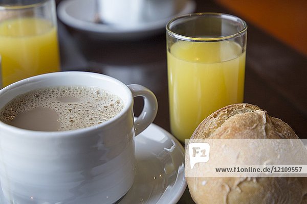 Breakfast Table Orange Juice Bread And Coffee