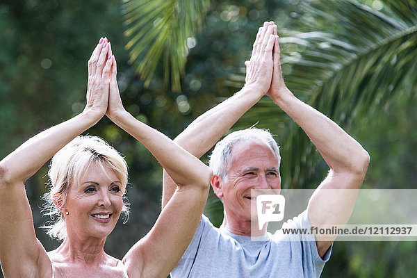 Paar  Hände zusammen  Arme in Yogastellung erhoben
