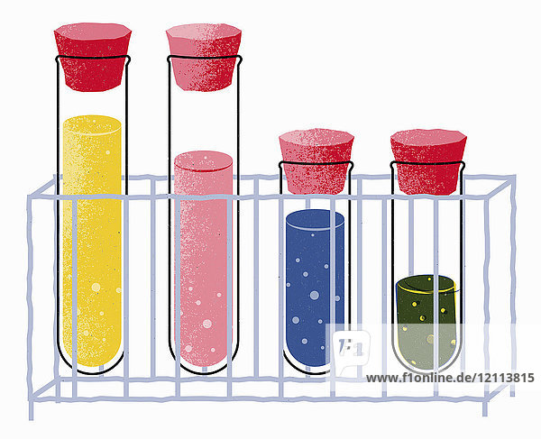 Row of test tubes containing different chemicals