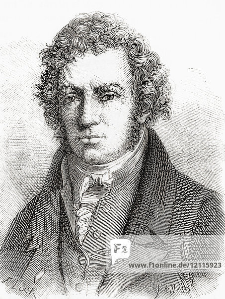 André-Marie Ampère  1775 - 1836. Französischer Physiker und Mathematiker  einer der Begründer der Wissenschaft des klassischen Elektromagnetismus  den er als Elektrodynamik bezeichnete. Aus Les Merveilles de la Science  veröffentlicht 1870.
