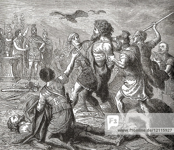 The capture of Teutobochus a legendary giant and king of the Teutons. From Ward and Lock's Illustrated History of the World published c.1882.