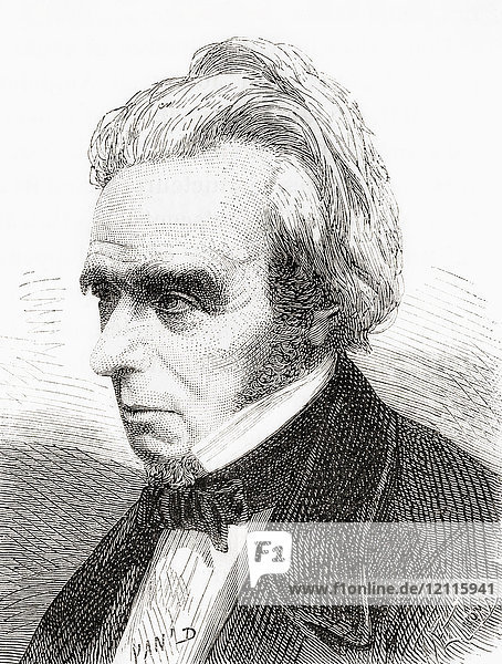 Michael Faraday  1791 - 1867. Englischer Wissenschaftler  der zur Erforschung des Elektromagnetismus und der Elektrochemie beitrug. Aus Les Merveilles de la Science  veröffentlicht 1870.