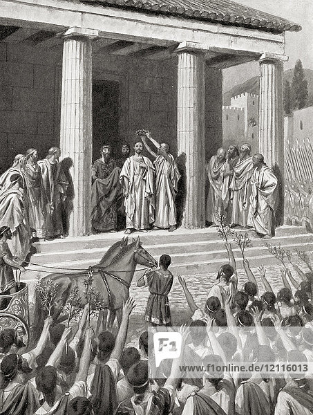 Themistokles wird in Sparta geehrt und nach der Schlacht von Salamis zum Helden erklärt  ca. 480 v. Chr. Themistokles  ca. 524-459 v. Chr. Athener Politiker und Feldherr. Aus Hutchinson's History of the Nations  veröffentlicht 1915.