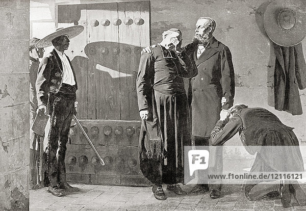 Last moments of Emperor Maximilian I of México before his execution by firing squad in 1867. Maximilian I of Mexico 1832 – 1867. Only monarch of the Second Mexican Empire. From Hutchinson's History of the Nations published 1915.