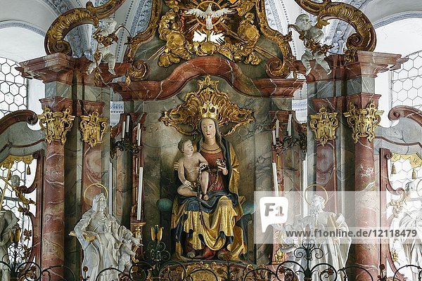 Altar  Mary with Child Jesus  Church of St. George and James  Isny  Baden-Württemberg  Germany  Europe