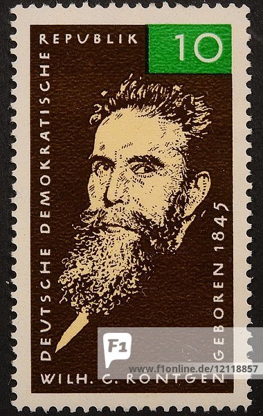 Wilhelm Conrad Röntgen  ein deutscher Maschinenbauingenieur und Physiker  Porträt auf einer DDR-Briefmarke 1965