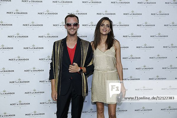 Aldo Comas and Macarena Gomez attend Moet Chandon party day in La Casa Encendida. Moet chandon offers to create the largest pyramid of drinks in the world on June 14,  2017 in Madrid,  Spain. (Photo by Angel Manzano)..