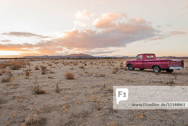 USA  Kalifornien  Joshua Tree  Pick-Up-Truck in der Wüste von Joshua Tree