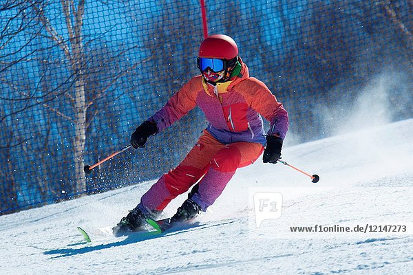 Young woman outdoor skiing