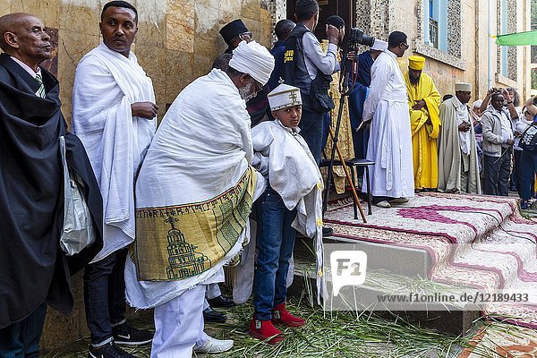 Ethiopian Orthodox Christian Priests and Deacons Celebrate The Three Day Festival Of Timkat (Epiphany) At Kidist Mariam Church  Addis Ababa  Ethiopia.