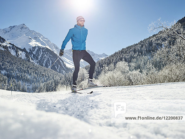 Austria  Tyrol  Luesens  Sellrain  cross-country skier in snow-covered landscape