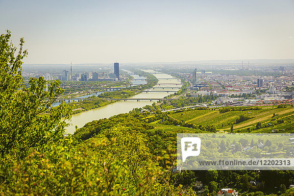 Austria  Vienna with Danube river  view from Leopoldsberg