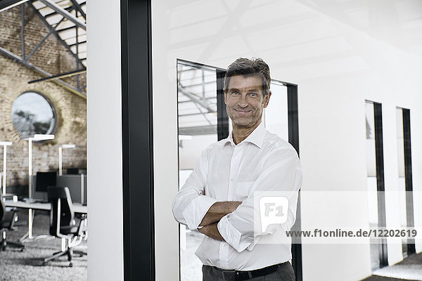 Portrait of smiling mature businessman in modern office