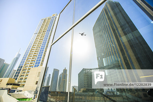 United Arab Emirates Dubai mirrored airplane in glass facade