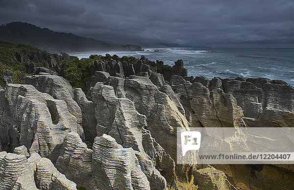 Neuseeland  Südinsel  Westküste  Punakaiki  Pfannkuchenfelsen