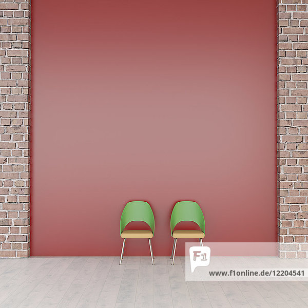 Zwei Stühle vor der roten Wand  3D-Rendering