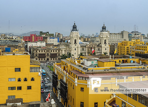 Old Town and Cathedral  elevated view  Lima  Peru  South America