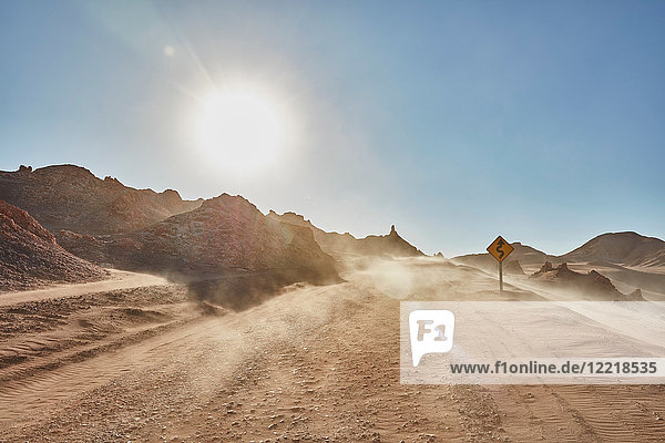Dusty desert dirt track  San Pedro de Atacama  Chile