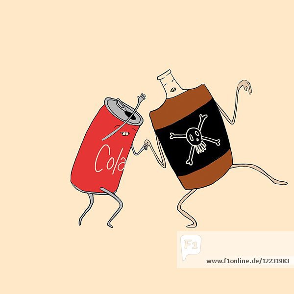 Cola-Dose und Whiskey-Flasche tanzende Animation