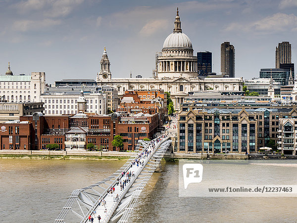 Millennium Bridge and St. Paul's Cathedral  London  England  Great Britain  Europe