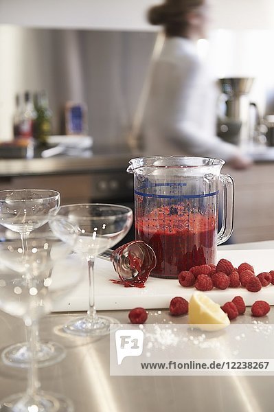 Raspberry mousse in a measuring jug