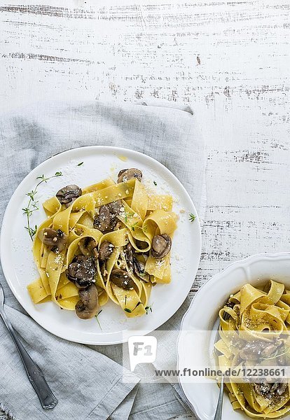 Pappardelle with mushrooms  nuts and thyme