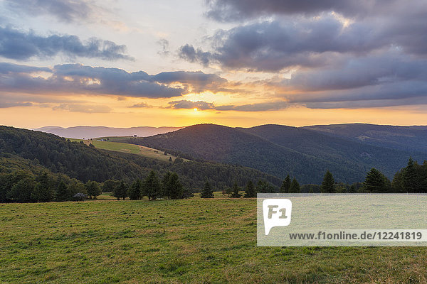 Mountain landscape with sunset over the Vosges Mountains at Le Markstein in Haut-Rhin  France