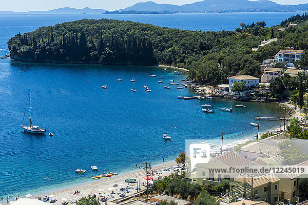 Blick auf die Bucht von Kalami  Korfu  Ionische Inseln  Griechische Inseln  Griechenland  Europa