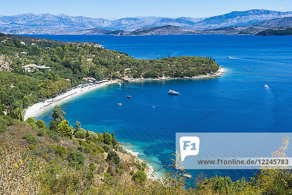 Blick über den Strand von Kerasia  Korfu  Ionische Inseln  Griechische Inseln  Griechenland  Europa